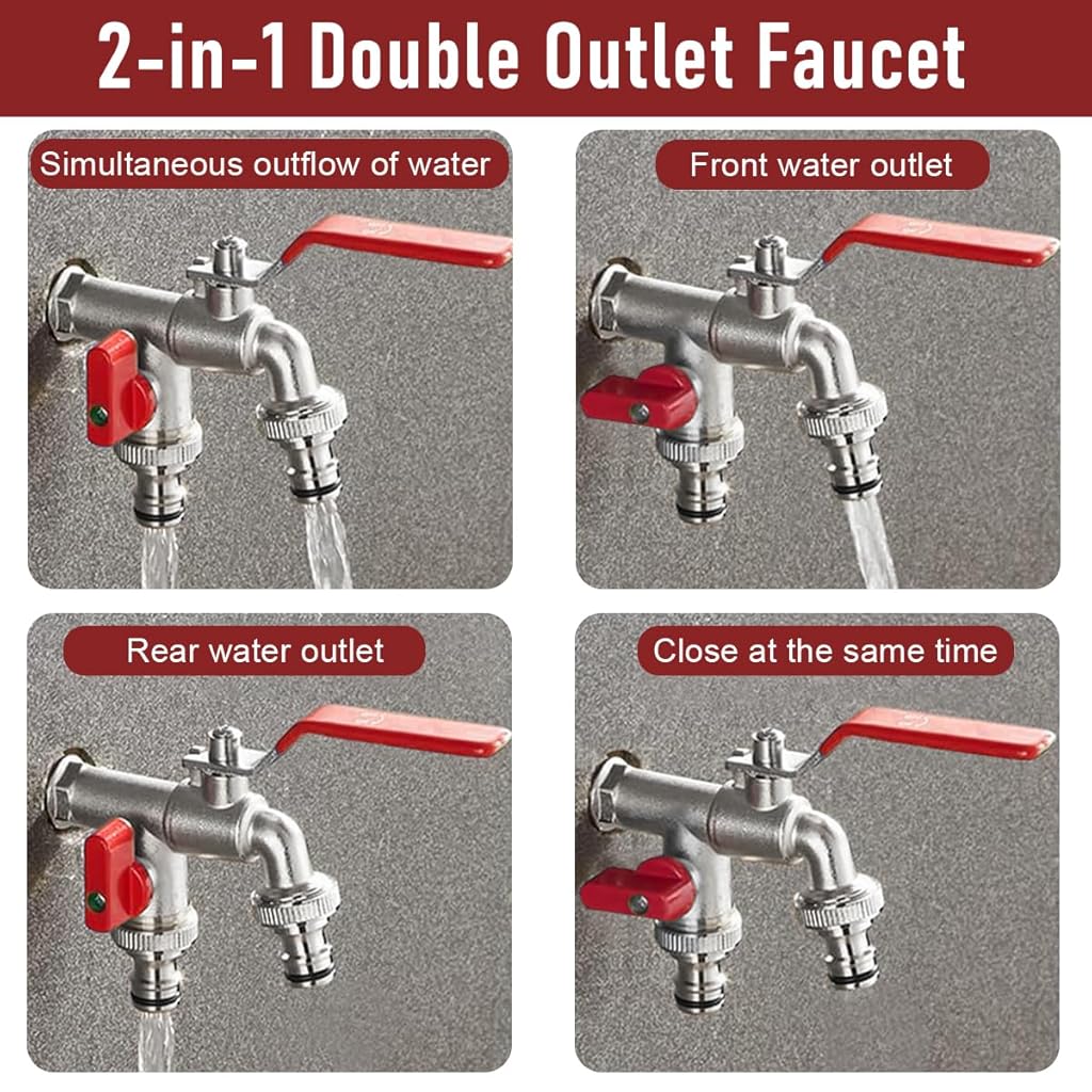 HASTHIP® 1/2 Inch Dual Outlet Garden Faucet Splitter, Heavy Duty Zinc Alloy Double Valve Tap with Individual Control, Outdoor Faucet Garden Tap for Efficient Water Distribution HASTHIP® 1/2 Inch Dual Outlet Garden Faucet Splitter, Heavy Duty Zinc Alloy Double Valve Tap with Individual Control, Outdoor Faucet Garden Tap for Efficient Water Distribution